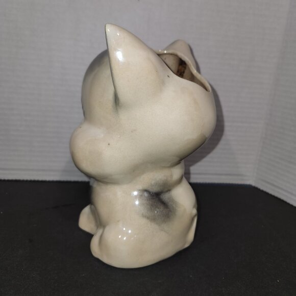 Vintage Ceramic Grazed Gray Pig Planter Pink Nose and Long Eyelashes 7.25" - Picture 4 of 6
